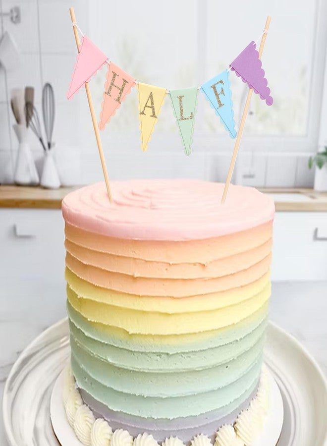 HIKLO Rainbow Half Birthday Cake Topper - Pastel Rainbow 6 Months Cake Bunting, 1/2 Birthday Decorations for Girls, Colorful Cake Decoration Party Supplies, Cake Smash Photo Props - Image 3