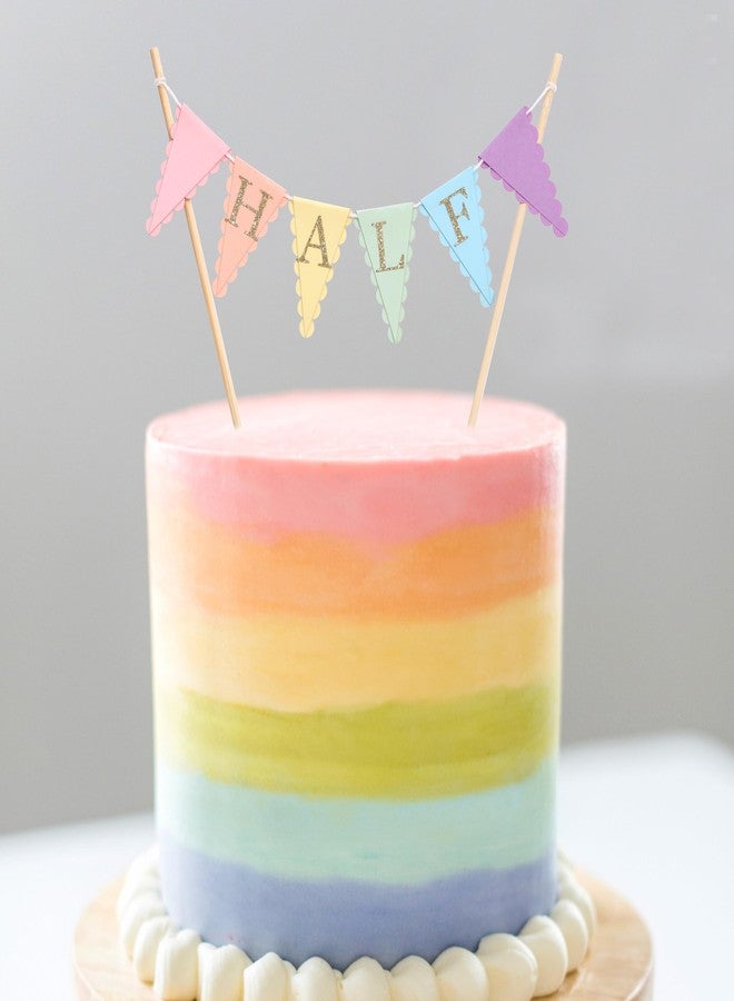 HIKLO Rainbow Half Birthday Cake Topper - Pastel Rainbow 6 Months Cake Bunting, 1/2 Birthday Decorations for Girls, Colorful Cake Decoration Party Supplies, Cake Smash Photo Props - Image 4