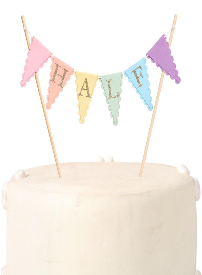 HIKLO Rainbow Half Birthday Cake Topper - Pastel Rainbow 6 Months Cake Bunting, 1/2 Birthday Decorations for Girls, Colorful Cake Decoration Party Supplies, Cake Smash Photo Props - Image 1
