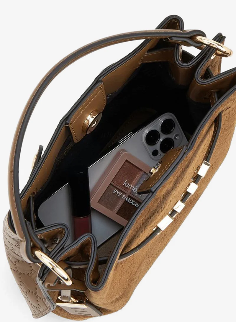 Elle TAN Suede Crossbody Bag With Detachable Strap for Women | Best Price UAE