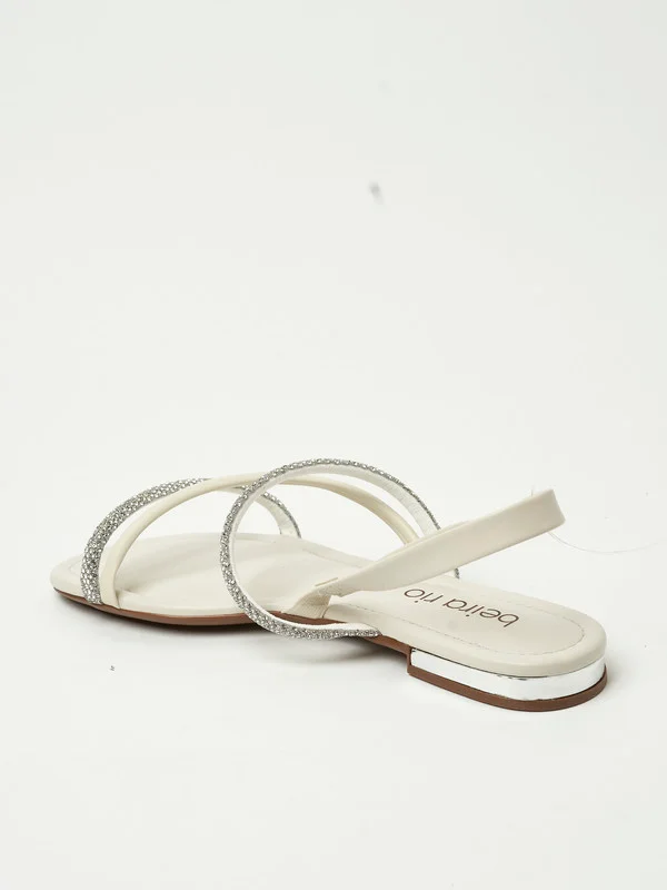 Beira Rio Beira Rio Ladies Flat Sandals Crystal-Silver | Made In Brazil