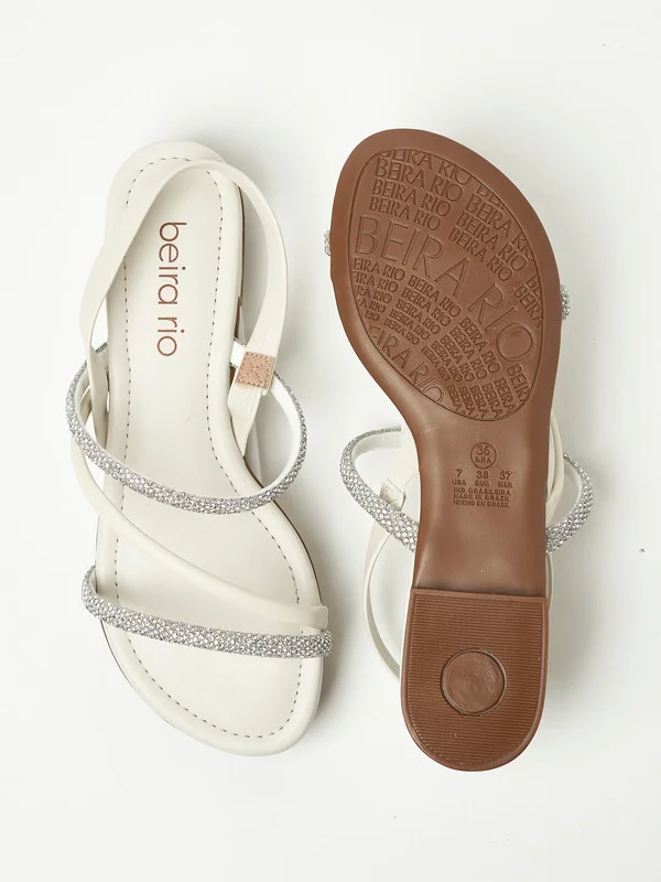 Beira Rio Beira Rio Ladies Flat Sandals Crystal-Silver | Made In Brazil