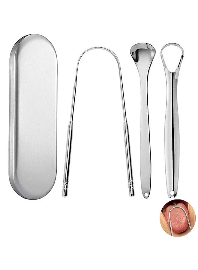 Tongue Scraper for Adult, 3 Pack Stainless Steel Tongue Scraper for Oral Care, Reduce Bad Breath, with Handy Metal Travel Carry Case. - Image 1