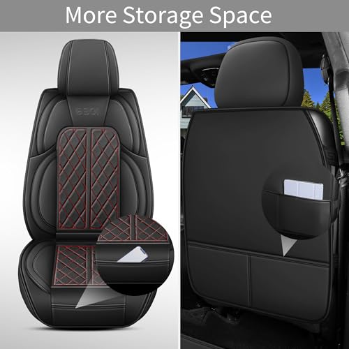 DuDuWang Seat Covers Custom Fit for Chevy Silverado GMC Sierra 1500 2007-2025 2500/3500 HD Crew Cab Pickup Truck Seat Cover Protector Cushion with Faux Leather Waterproof(Black Redline, Full Set) - Image 4