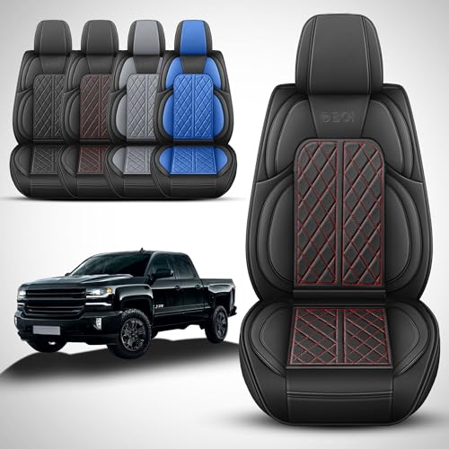 DuDuWang Seat Covers Custom Fit for Chevy Silverado GMC Sierra 1500 2007-2025 2500/3500 HD Crew Cab Pickup Truck Seat Cover Protector Cushion with Faux Leather Waterproof(Black Redline, Full Set) - Image 2