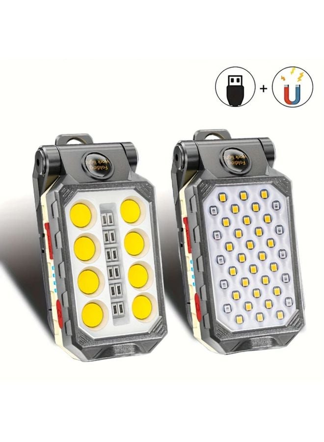 W598A LED Hand Flashlight USB Rechargeable Work Light With Hook Magnet And COB Lantern - Image 2