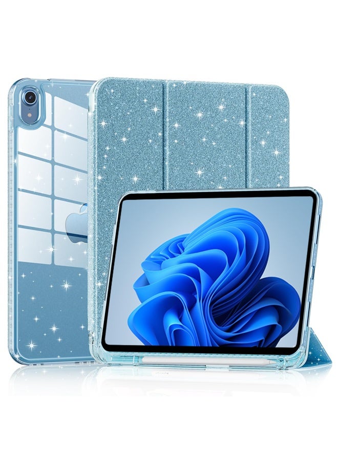 iPad case for iPad (A16) 11th Generation 11 inch (2025) / iPad 10th Generation 10.9 inch(2022) | Trifold stand with pen slot | Acrylic transparent back panel for drop resistance Glittering Sparkly Shockproof Cover(Rose red)
