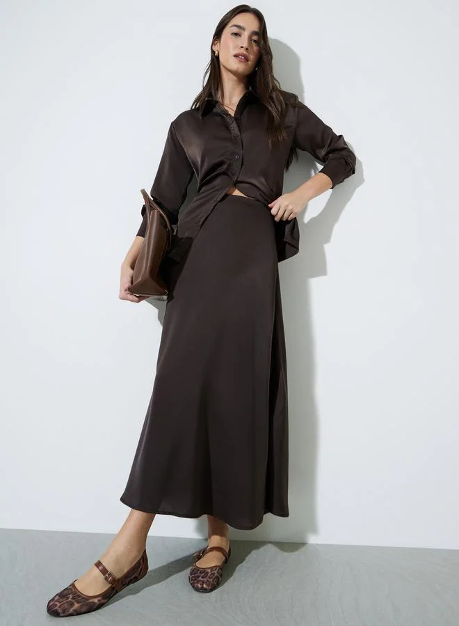 ستايلي Brown Solid A-Line Maxi Skirt