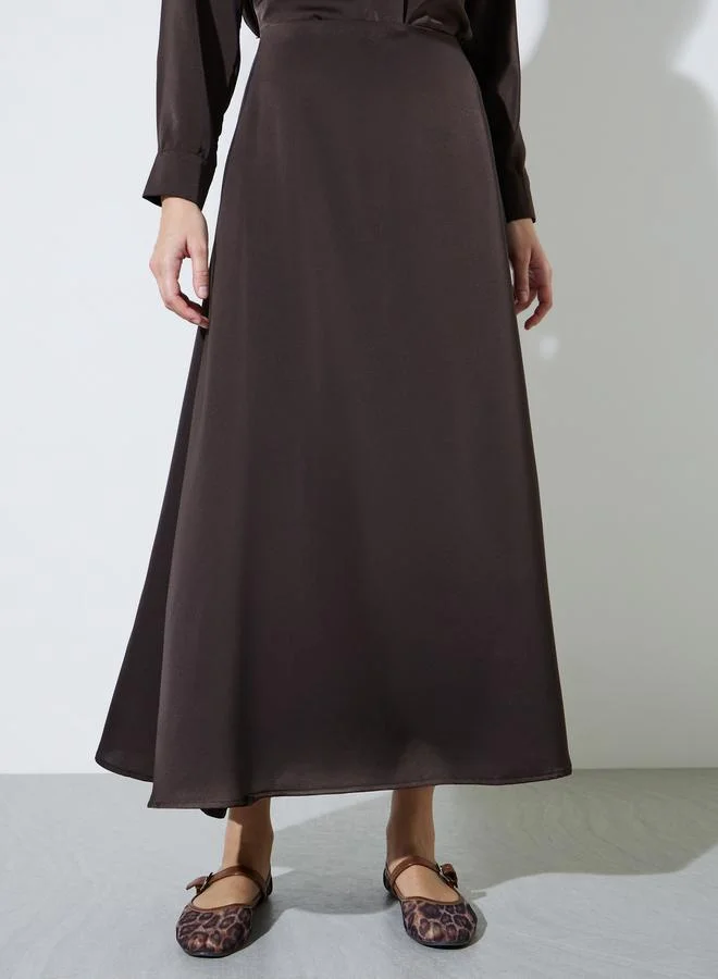 ستايلي Brown Solid A-Line Maxi Skirt