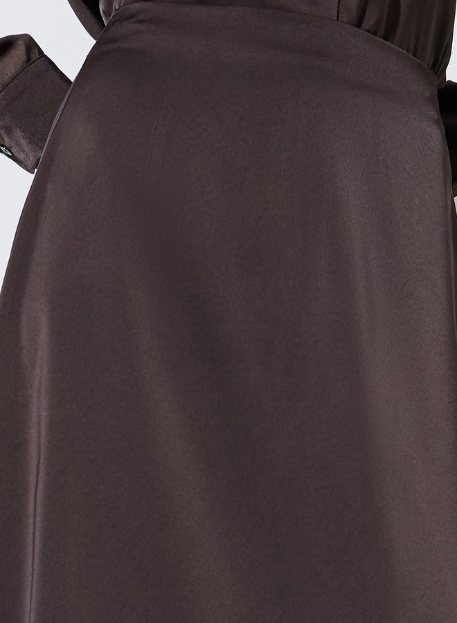 Styli Brown Solid A-Line Maxi Skirt - Image 3