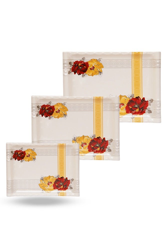 A TO Z Floral Melamine Serving Tray Set – 3 Pcs, Premium Quality, Scratch Resistant & Unbreakable, BPA-Free, 33x38x44.5 cm, Design 209 | Dishwasher Safe, Ideal for Daily Use & Parties  - Image 1