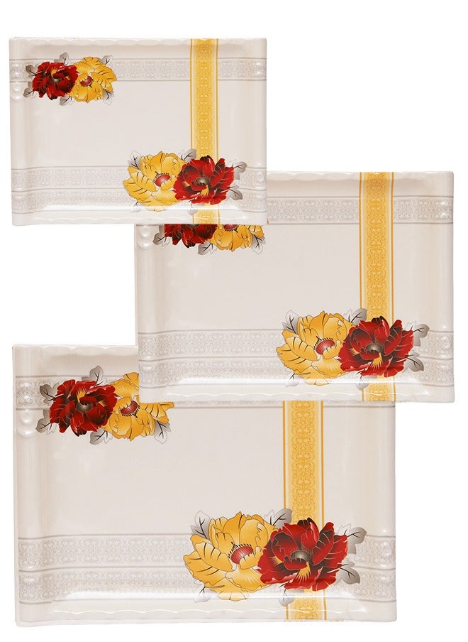 A TO Z Floral Melamine Serving Tray Set – 3 Pcs, Premium Quality, Scratch Resistant & Unbreakable, BPA-Free, 33x38x44.5 cm, Design 209 | Dishwasher Safe, Ideal for Daily Use & Parties  - Image 5