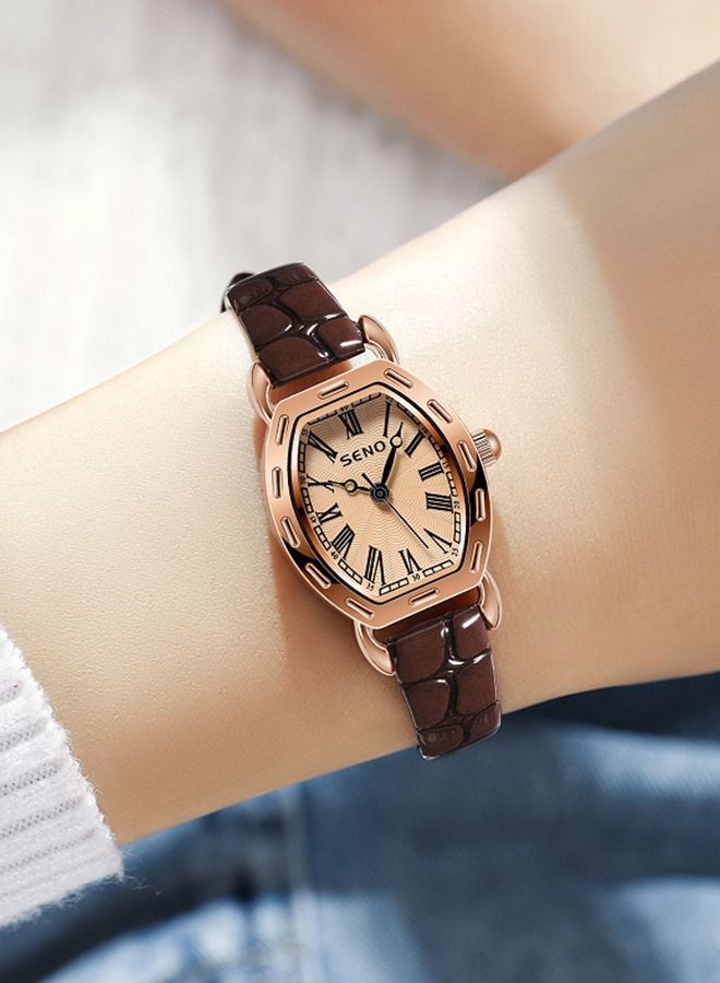 SENO Women's Vintage Waterproof Watch - Leather-Brown - Image 2