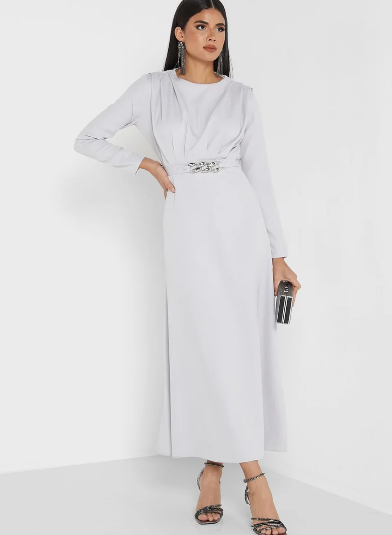 ANOTAH Belted Pleat Detail Dress