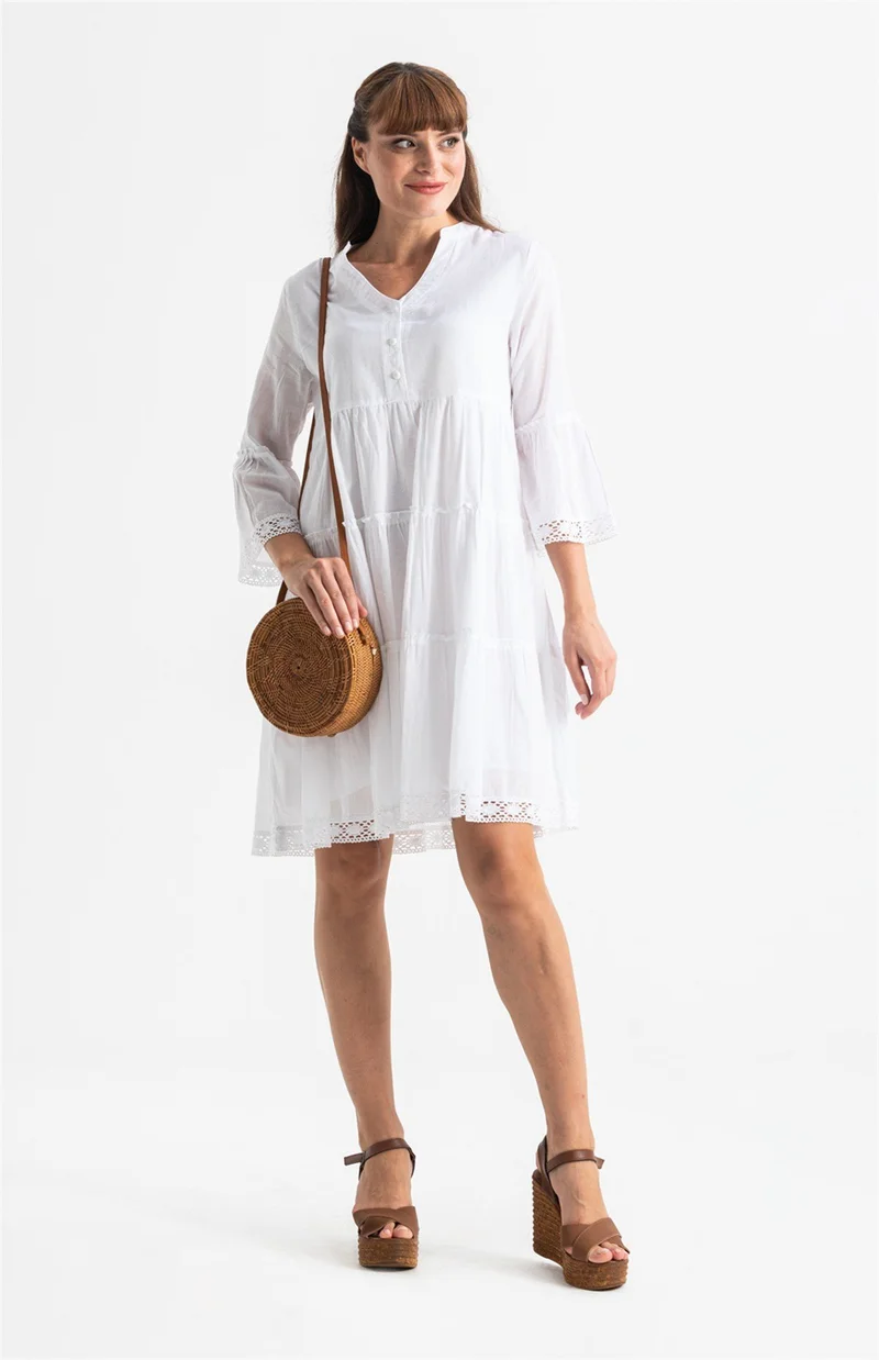 Eliş Şile Bezi Tiered Cotton Dress