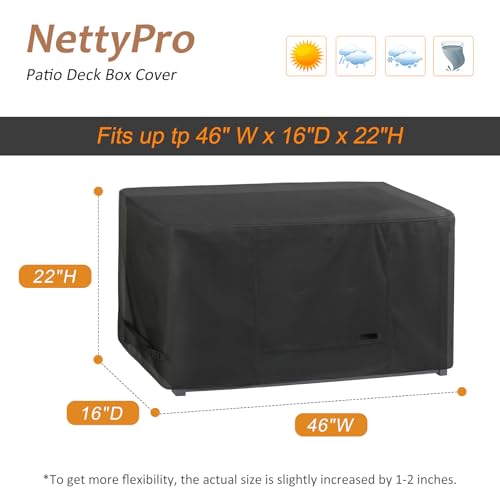 NettyPro Deck Box Cover Outdoor Waterproof Storage Bench Cover for Rectangular Deck Box 46 x 16 x 22 inch Black - Image 3