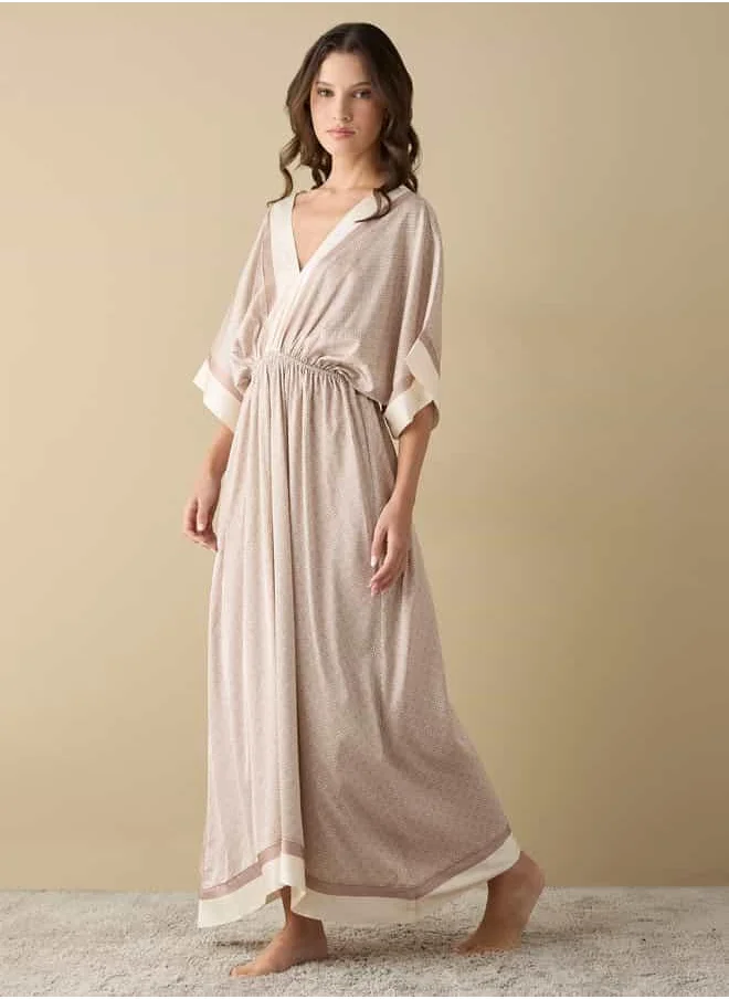 FAV Floral Print Satin Kaftan Night Gown