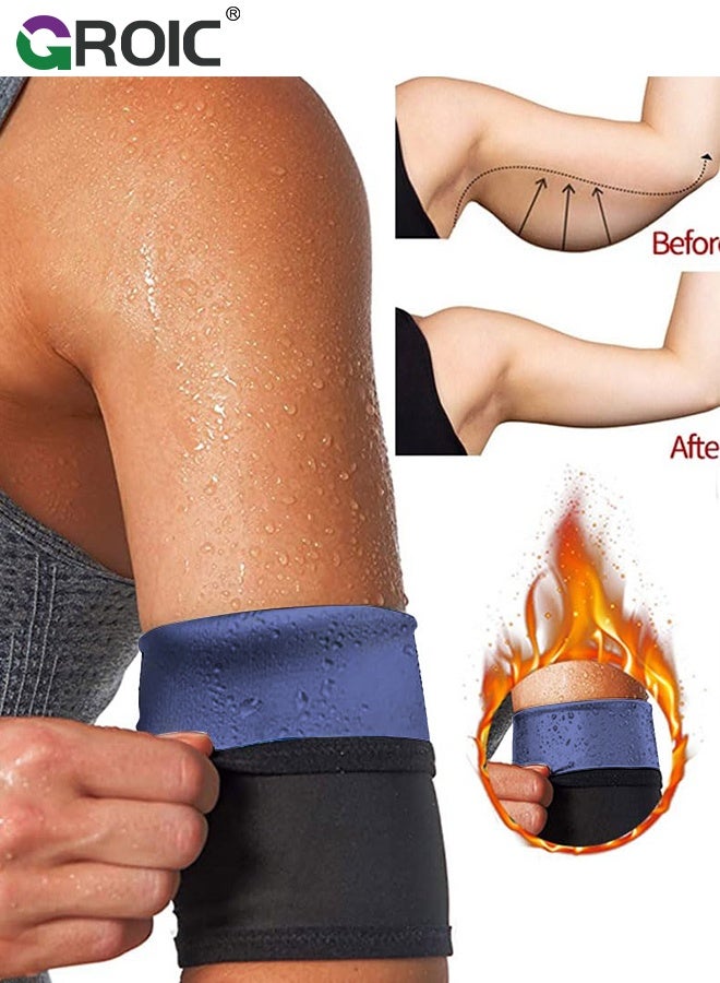 GROIC 2pcs Arm Trimmers for Women Compression Sauna Sweat Set, Arm Shaper Bands, Arm Trainer Sleeves for Sports Workout,Sauna Arm Wraps for Arms Increasing Heat(Blue) - Image 2