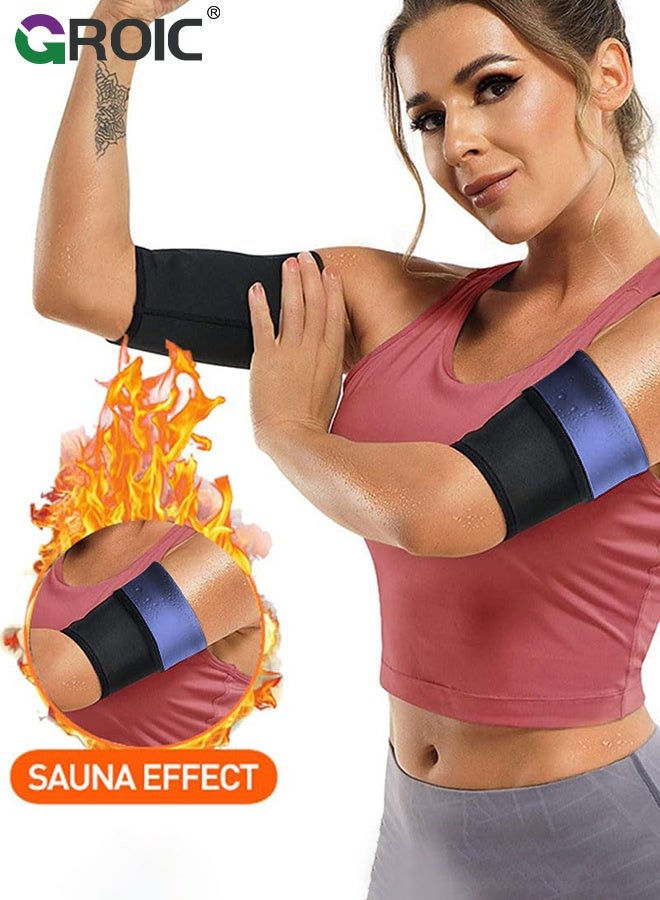 GROIC 2pcs Arm Trimmers for Women Compression Sauna Sweat Set, Arm Shaper Bands, Arm Trainer Sleeves for Sports Workout,Sauna Arm Wraps for Arms Increasing Heat(Blue) - Image 1