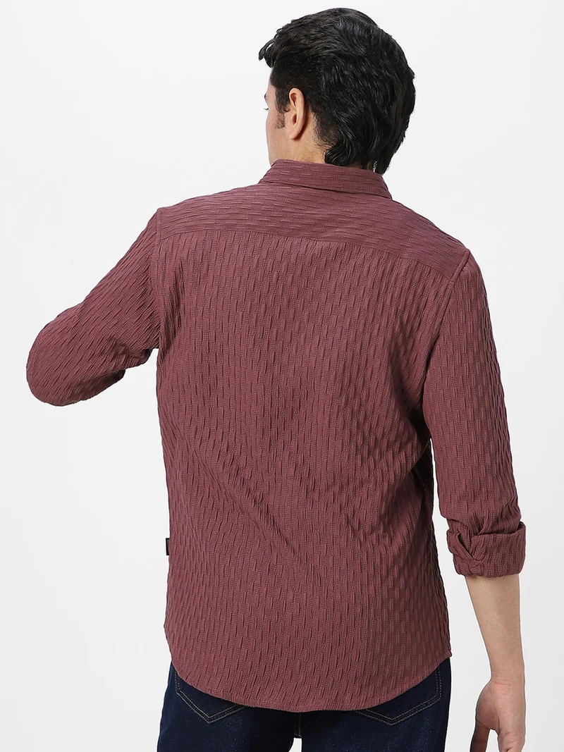 Urbano Fashion  Urbano Fashion Men's Mauve Cotton Full Sleeve Regular Fit Textured Shirt with Spread Collar  | Best Price UAE