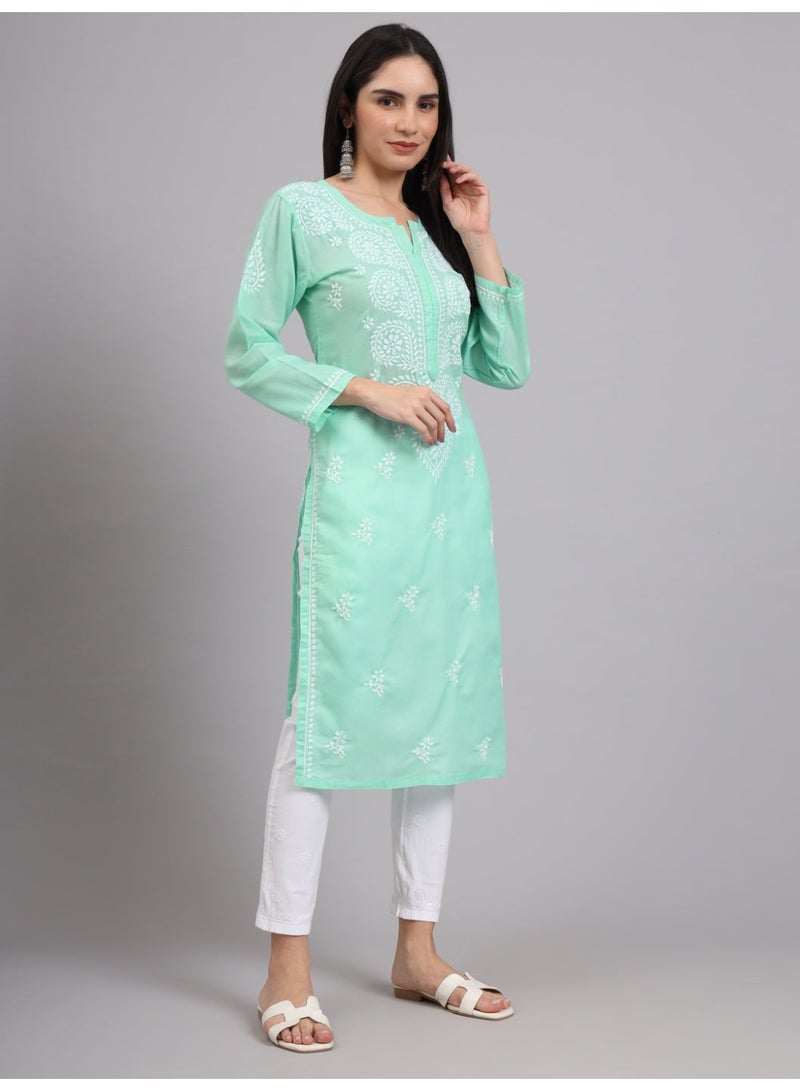 Alaya Women Chikankari Hand Embroidered Cotton Kurta -AL3997 - Image 4