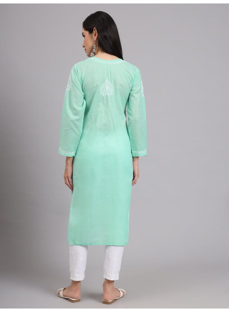 Alaya Women Chikankari Hand Embroidered Cotton Kurta -AL3997 - Image 2