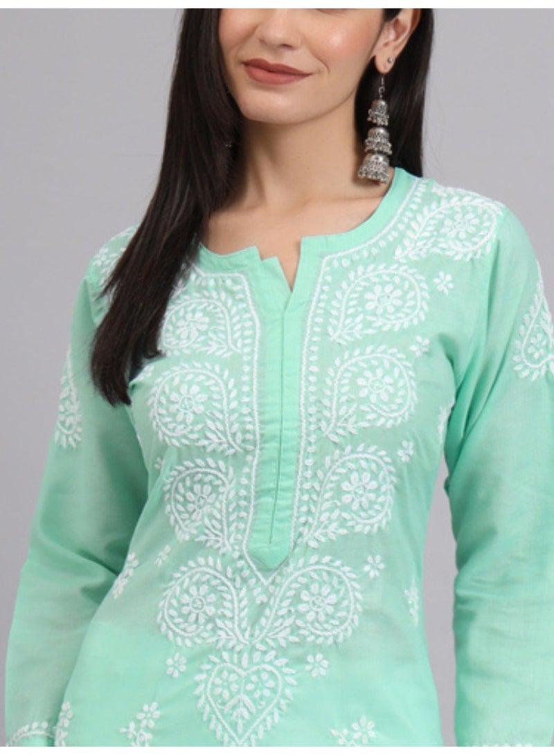 Alaya Women Chikankari Hand Embroidered Cotton Kurta -AL3997 - Image 3