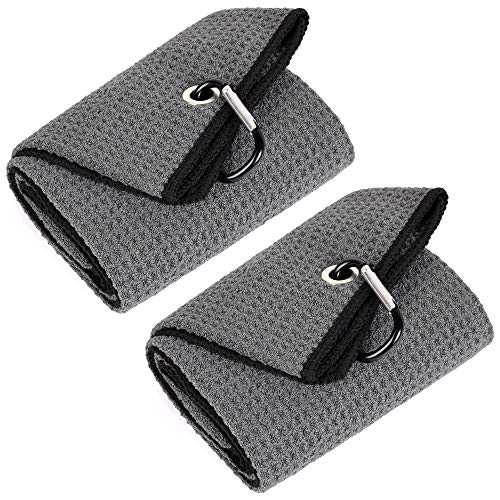 Mile High Life Mile High Life Trifold Golf Towel  Premium Microfiber Fabric  Waffle Pattern  with Heavy Duty Carabiner Clip  Golf Towel for Men and Women 2 Pack Dark Gray