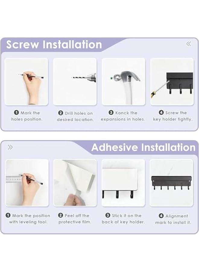 حامل مفاتيح يثبت على الحائط من دوركو مصنوع من الستانلس ستيل بلون اسود غير لامع، حامل مفاتيح صغير مع صينية لاصقة، منظم تخزين البريد مع 6 خطافات مفاتيح للمدخل والمدخل (اسود) - Image 5