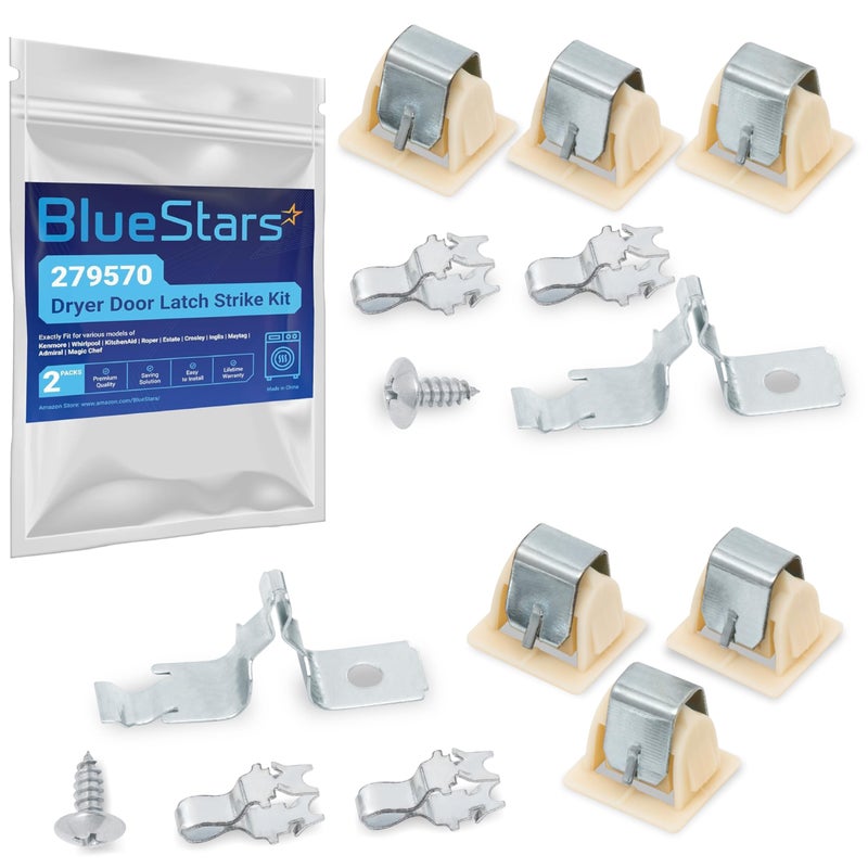 2 SETS BlueStars 279570 Universal Appliance Door Latch Kit PS334230 AP3094183 14205029 236877 420198 423232 EED4300TQ0 LTE5243DQ6 Fits GE Whirlpool Kenmore Roper KitchenAid Dryers and more