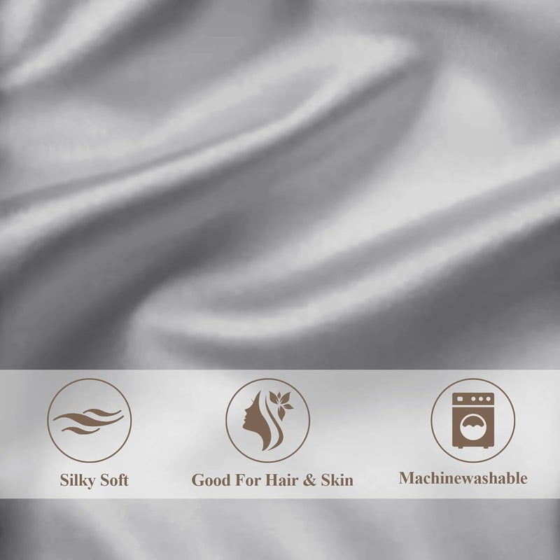 Vielit Standard Satin Pillowcase for Hair 2pc,Similar to Silk Pillow Cases,Easier Care Than Silk Pillowcase,Gifts for Women Men,Grey,20x26 & Envelope Closure and 2 Satin Scrunchies - Image 5