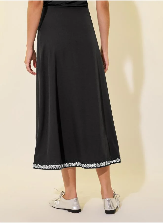 ستايلي Sequined Hem A-Line Midi Skirt