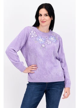 Women Round Neck Embroidered Sweater, Lilac - pzsku/Z5D7CA7DEC94C36C73585Z/45/_/1740319888/cfe6b1b2-7f65-4160-8403-f61e5d6e1509