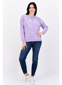 Women Round Neck Embroidered Sweater, Lilac - pzsku/Z5D7CA7DEC94C36C73585Z/45/_/1740320034/7a3db9b8-a0a0-4f67-b171-57e6d2f4e742