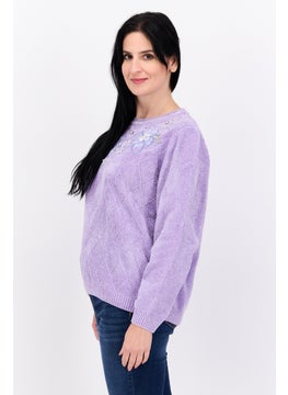 Women Round Neck Embroidered Sweater, Lilac - pzsku/Z5D7CA7DEC94C36C73585Z/45/_/1740320038/c9a2c9f7-8e1d-46d7-8f56-25c99198d2e0