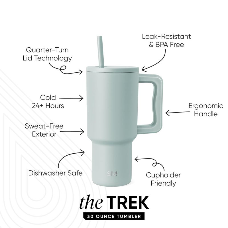 Simple Modern 30 oz Trek Tumbler with Handle and Straw Lid | Cup Holder Friendly Insulated Stainless Steel Travel Mug | Sea Glass Sage - Image 2