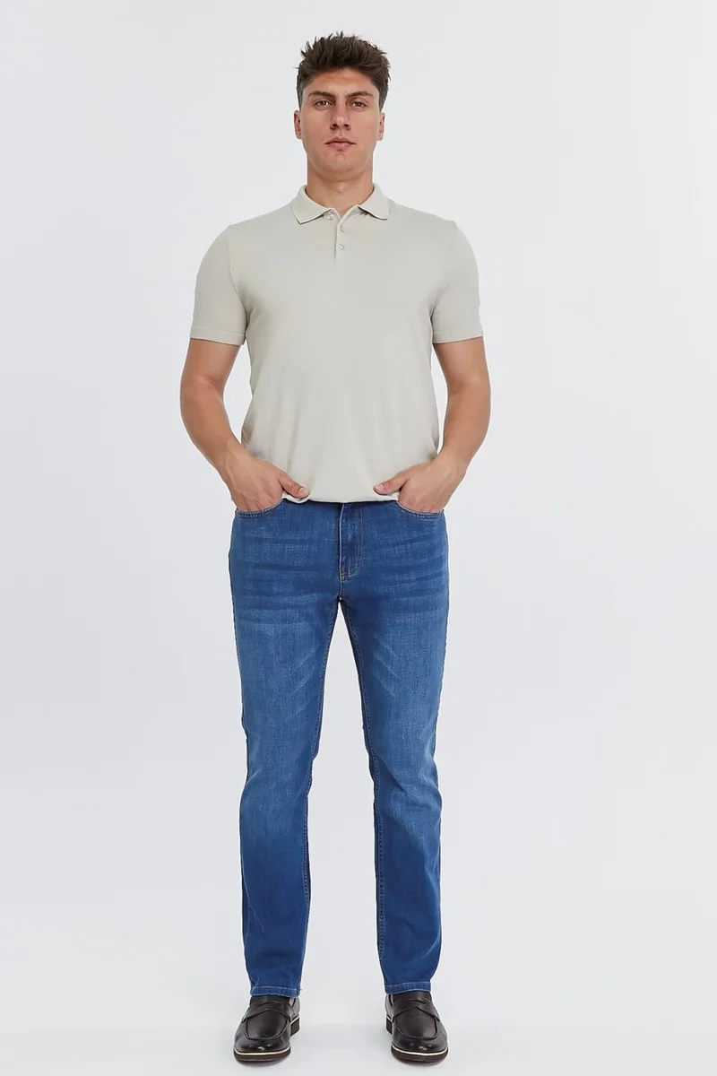 Cedy Denim Men's High Waist Pile Cuffed Jeans Regular Fit Jean C336