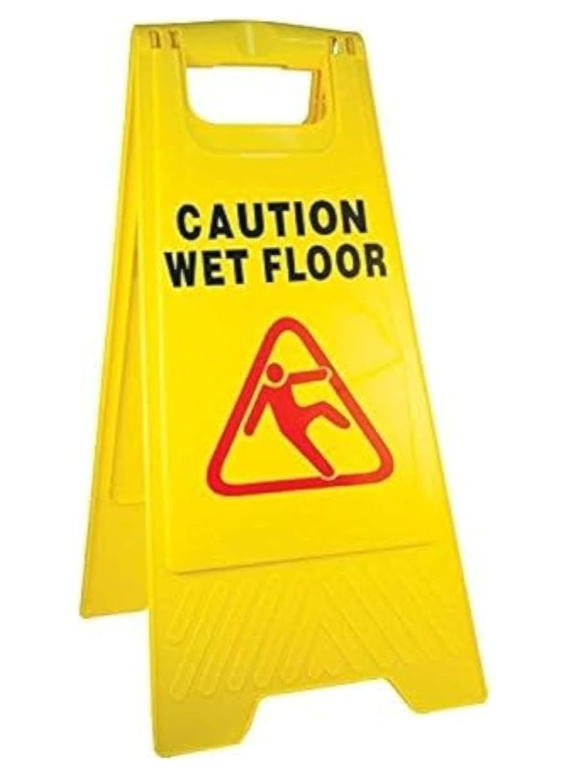 Caution Wet Floor Sign - Yellow | Plastic Slippery Floor Warning Sign | Two Side Foldable Slippery Floor Sign | Type A Freestanding Warning Sign for Outdoor and Indoor  - Image 1