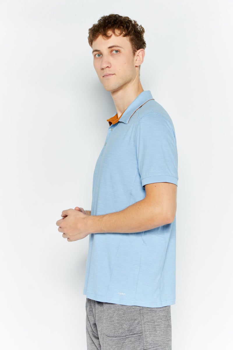 MOTION Men Sportswear Fit Short Sleeve Tennis Polo Shirt, Blue Heather - Image 3