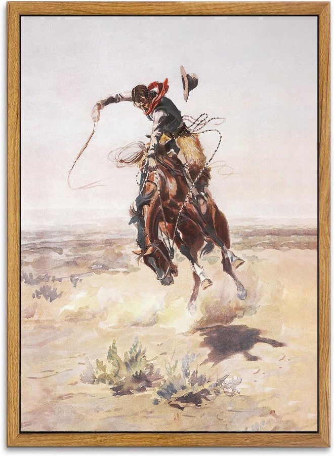 KBKBART Vintage Framed Canvas Wall Art, Western Cowboy Art Prints Southwestern Artwork Prints Farmhouse Wall Decor for Western Bedroom Bathroom Decor (8"x10") - Image 1