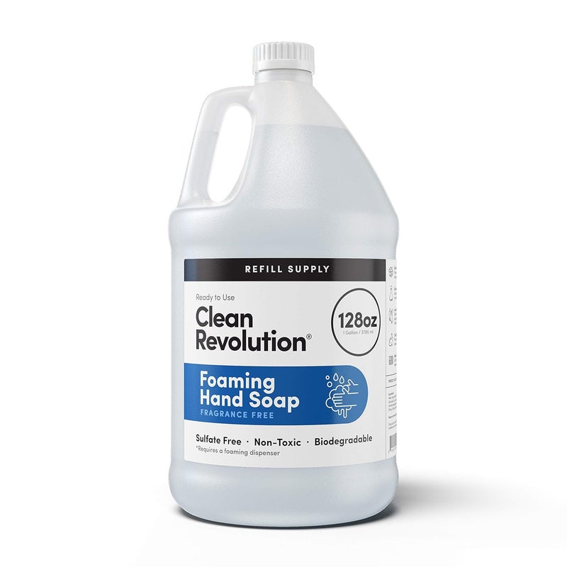 صابون يد رغوي من Clean Revolution - عبوة إعادة تعبئة - مرطب لطيف - صديق للبيئة - جاهز للاستخدام - خالي من الجلوتين - خالي من العطور - خالي من الروائح - 128 أونصة سائلة