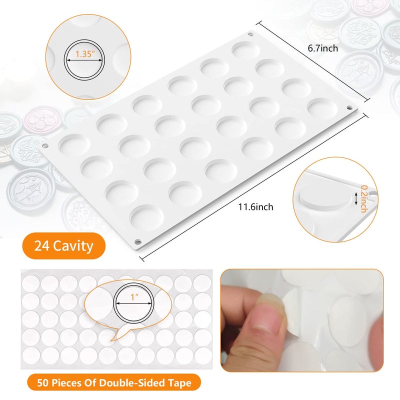 CANIPHA Silicone Mat Pad for Wax Seal Stamp,24 Cavity Wax Sealing Mat Pad with 50 Pcs Removable Double-Sided Adhesive Dots for DIY Craft Adhesive Waxing Sealing Seal Stamp Stickers - Image 3