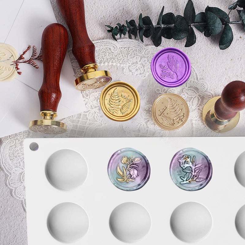 CANIPHA Silicone Mat Pad for Wax Seal Stamp,24 Cavity Wax Sealing Mat Pad with 50 Pcs Removable Double-Sided Adhesive Dots for DIY Craft Adhesive Waxing Sealing Seal Stamp Stickers - Image 2