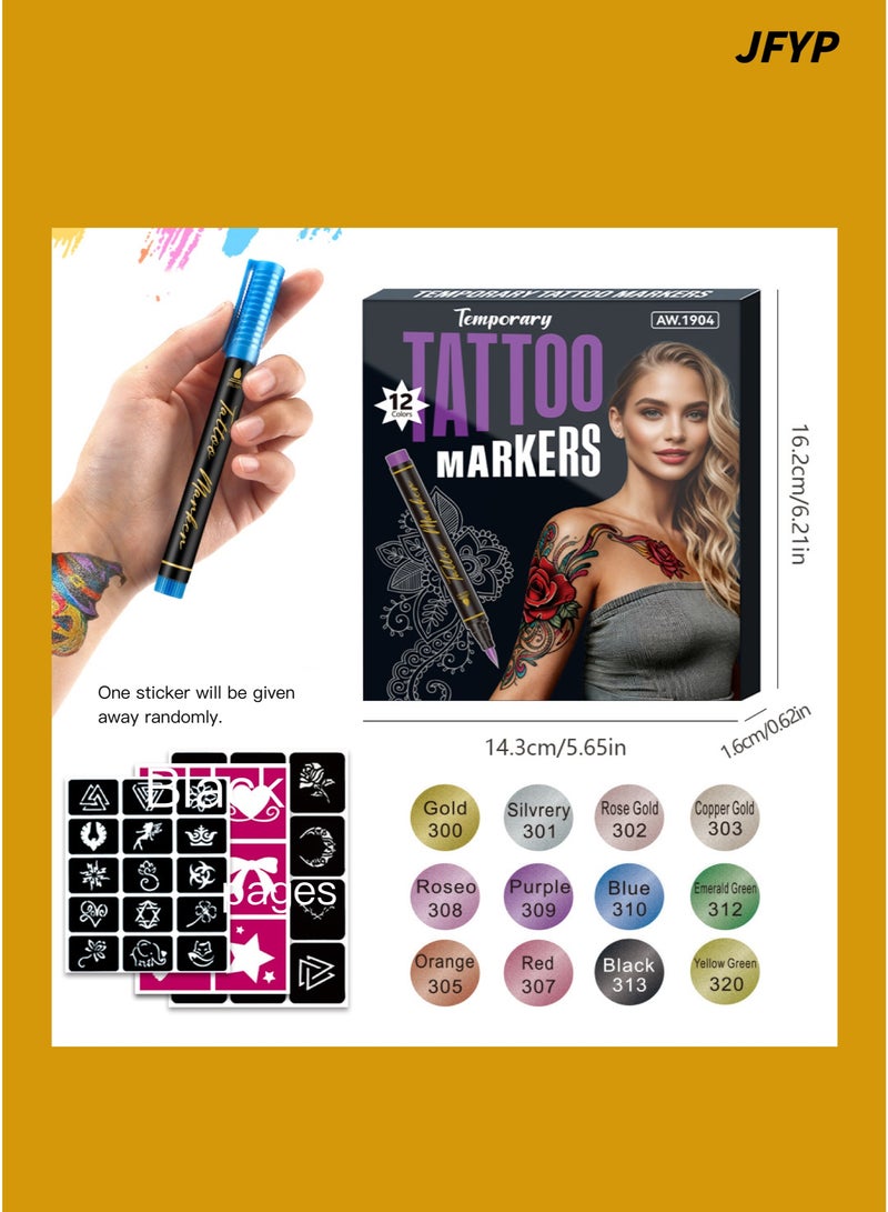 JFYP 12-Color Soft-Tip Temporary Tattoo Pens, Disposable Drawing Pens, Holiday Party Role-Playing Creative Graffiti Pens - Image 2