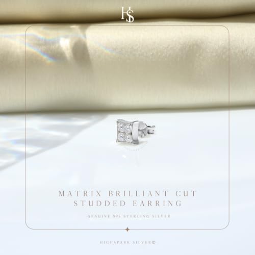 HIGHSPARK 925 Silver Men's Stylish Square Solitaire Earring | 92.5 Sterling Silver and Diamond like Brilliance Zirconia | Single Stud for Men | Lovely Gift - 4CZRD Square - Image 3