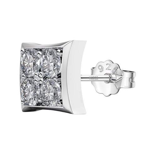 HIGHSPARK 925 Silver Men's Stylish Square Solitaire Earring | 92.5 Sterling Silver and Diamond like Brilliance Zirconia | Single Stud for Men | Lovely Gift - 4CZRD Square - Image 1