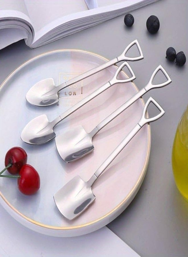 Pxiryanlow 10 Pcs Silver Superior Dessert Spoon Set, 4.8" Shovel Shape Stainless Steel Spoons, Ice Cream Fruit Spoon for Home, Kitchen or Restaurant Dessert Spoons - Image 3