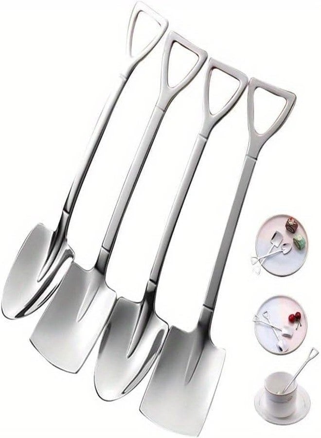 Pxiryanlow 10 Pcs Silver Superior Dessert Spoon Set, 4.8" Shovel Shape Stainless Steel Spoons, Ice Cream Fruit Spoon for Home, Kitchen or Restaurant Dessert Spoons - Image 1