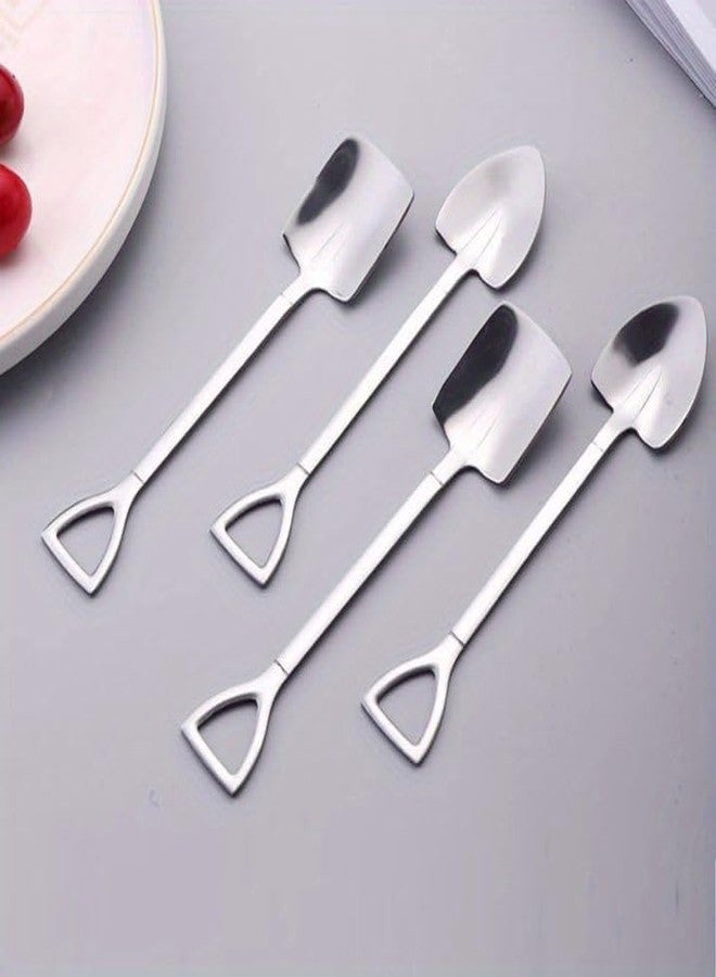 Pxiryanlow 10 Pcs Silver Superior Dessert Spoon Set, 4.8" Shovel Shape Stainless Steel Spoons, Ice Cream Fruit Spoon for Home, Kitchen or Restaurant Dessert Spoons - Image 2