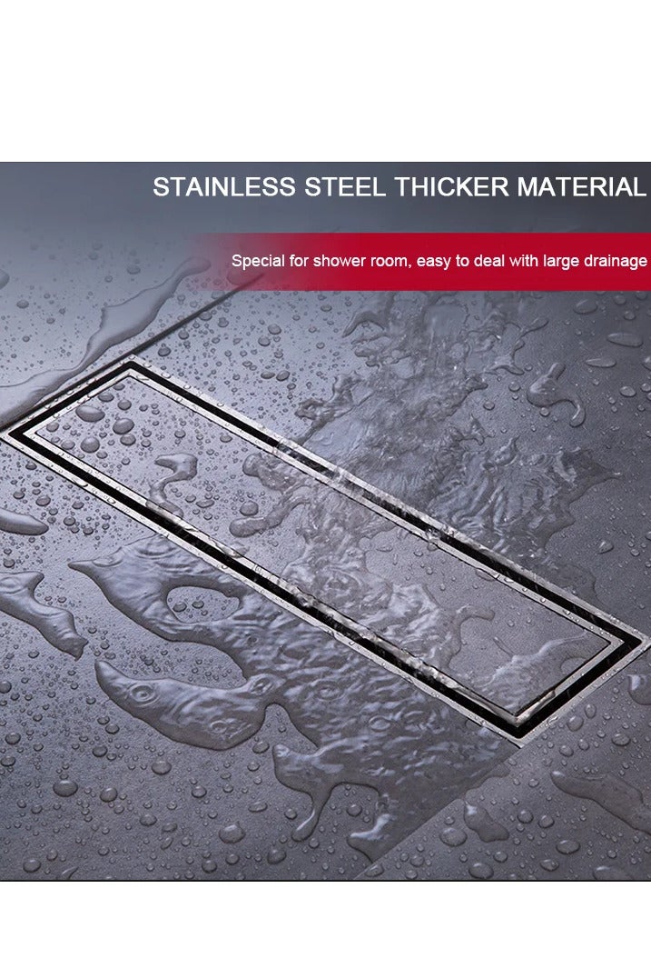 Leonardo Tile Floor Drain for Bathroom and Kitchen – Stainless Steel 304 Matte Silver – Rust Resistant – Odor & Insect Stopper Trap – Tile Fits Inside – Size 30×8 cm - Image 5